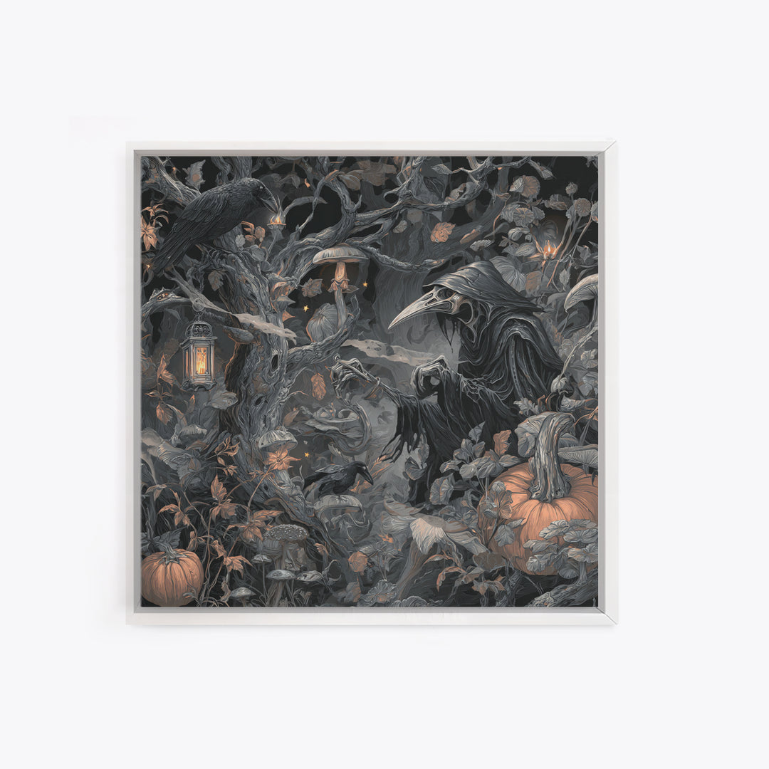 Enchanted Woodland Halloween, Biomechanical Horror Art, Square Wall Art, Dark Fantasy Wall Art, Framed Canvas Print, Halloween Wall Art