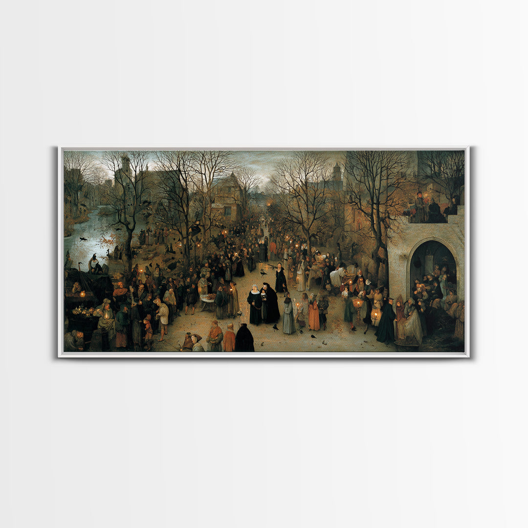 Gothic Romance, Northern Renaissance Horror, Wide Panoramic Art, Dark Halloween Decor, Canvas Print, Halloween Wall Art