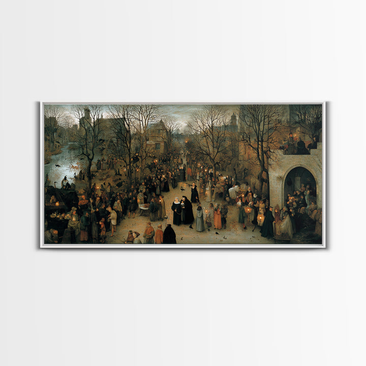 Gothic Romance, Northern Renaissance Horror, Wide Panoramic Art, Dark Halloween Decor, Canvas Print, Halloween Wall Art