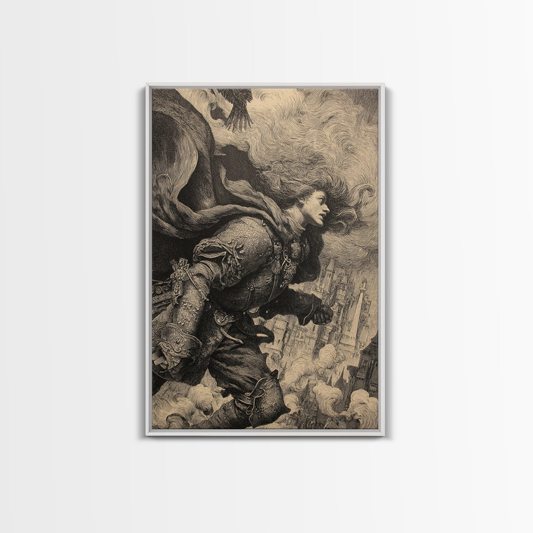 Gothic Romance, Renaissance Engraving Art, Vertical Wall Art, Gothic Horror Wall Art, Canvas Print, Halloween Wall Art, Dark Fantasy Art
