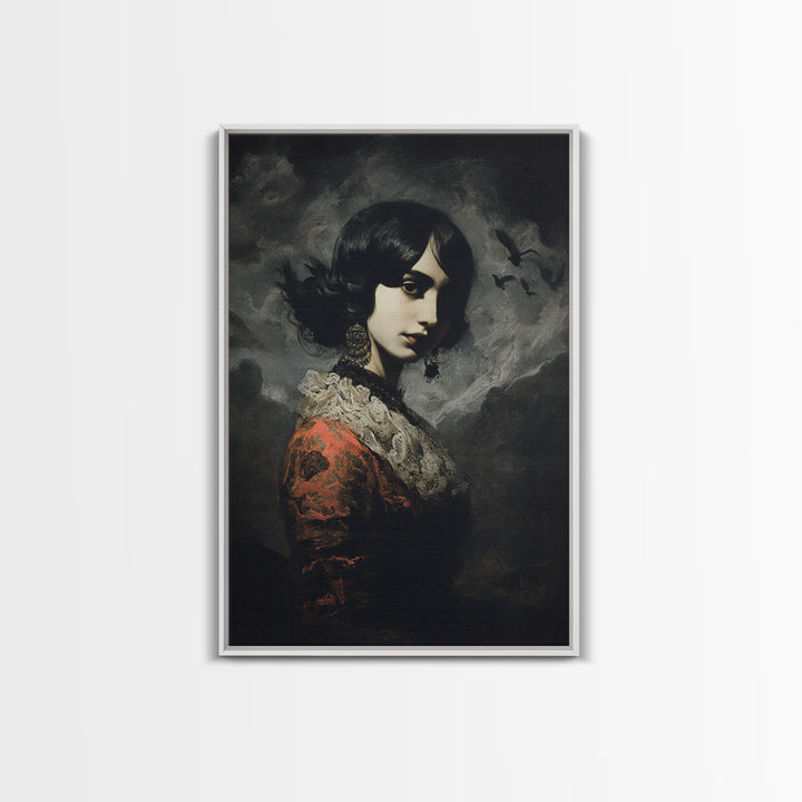 Gothic Romance, Dark Romantic Horror Art, Vertical Wall Art, Dark Halloween Decor, Framed Canvas Print, Halloween Wall Art
