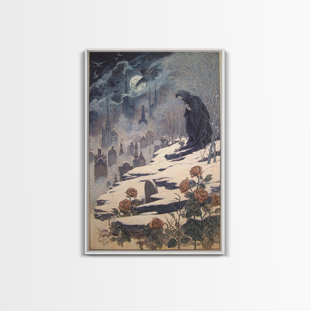 Gothic Romance, Symbolist Death Art, Vertical Wall Art, Gothic Horror Wall Art, Canvas Print, Halloween Wall Art, Halloween Decor
