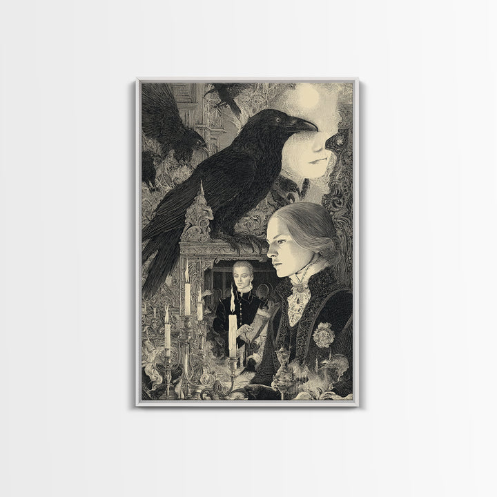 Gothic Romance, Symbolist Etching Art, Vertical Wall Art, Macabre Wall Art, Canvas Print, Halloween Wall Art, Spooky Wall Decor
