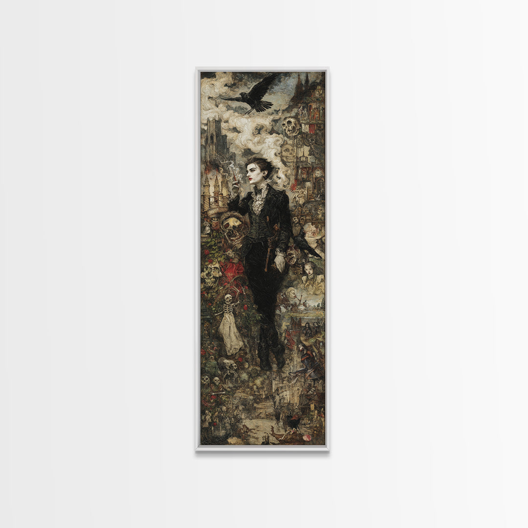 Gothic Romance, Grotesque Carnival Art, Tall Narrow Wall Art, Dark Fantasy Wall Art, Framed Canvas Print, Halloween Wall Art