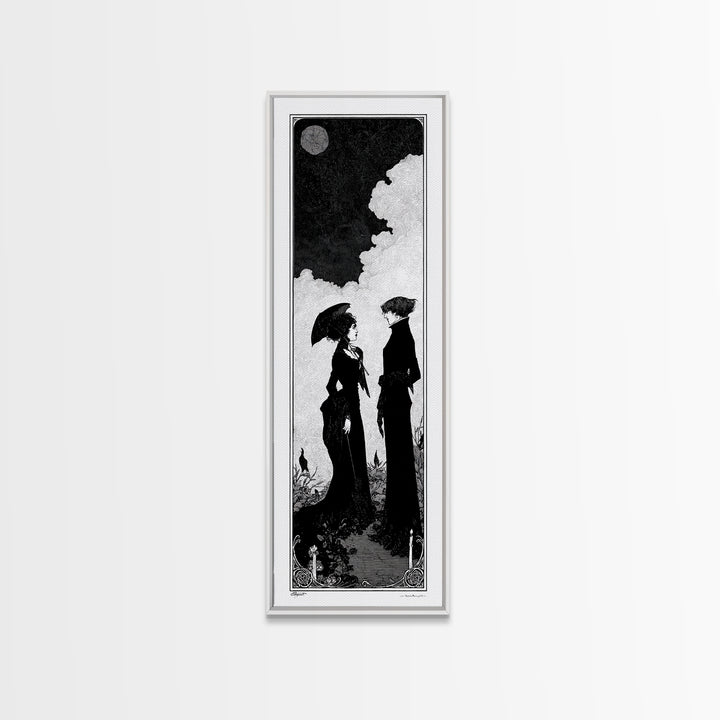 Gothic Romance, Decadent Line Art, Tall Narrow Wall Art, Dark Fantasy Wall Art, Framed Canvas Print, Halloween Wall Art