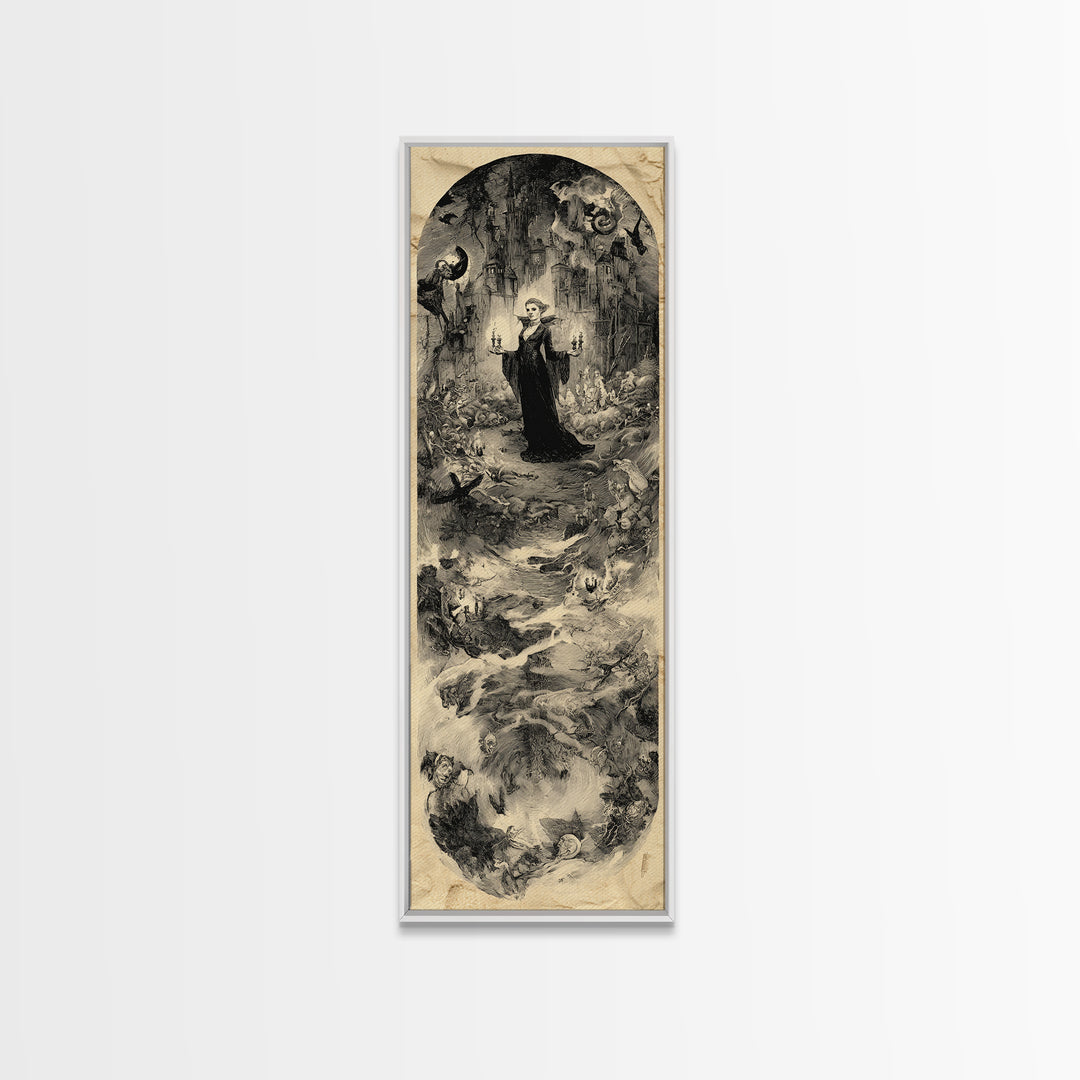 Gothic Romance, Gothic Storybook Art, Tall Narrow Wall Art, Dark Halloween Decor, Framed Canvas Print, Halloween Wall Art