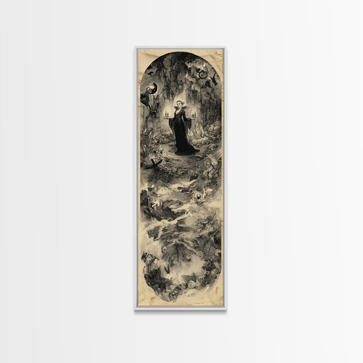 Gothic Romance, Gothic Storybook Art, Tall Narrow Wall Art, Dark Halloween Decor, Framed Canvas Print, Halloween Wall Art