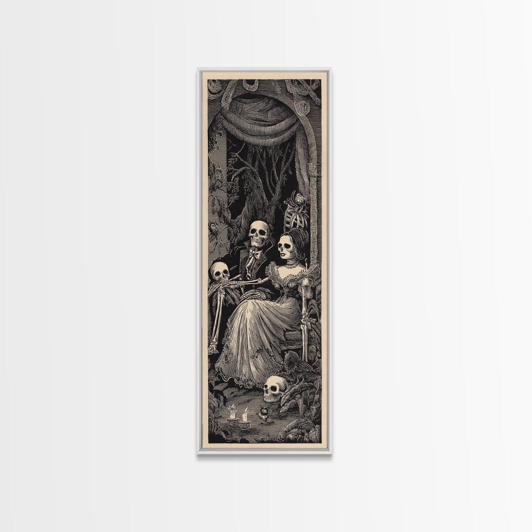 Gothic Romance, Macabre Folk Print Art, Tall Narrow Wall Art, Gothic Horror Wall Art, Canvas Print, Halloween Wall Art