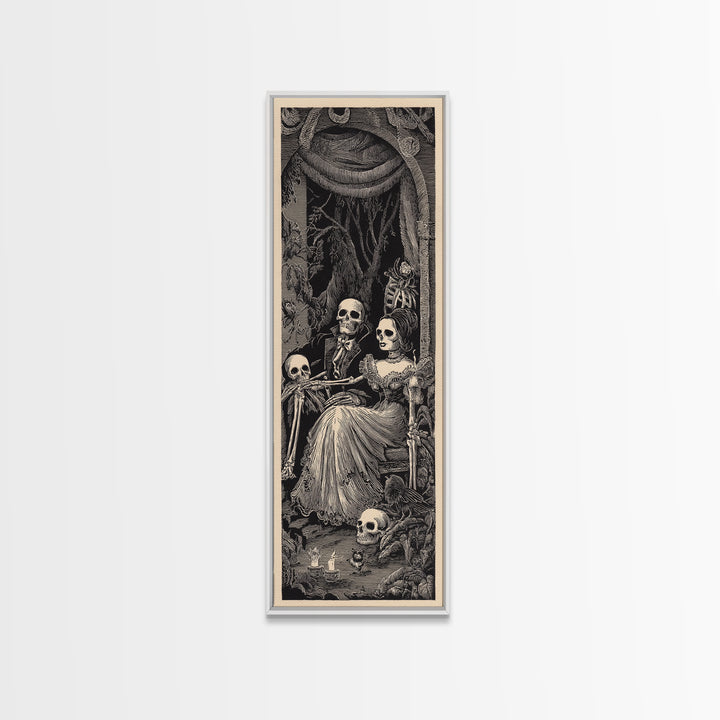 Gothic Romance, Macabre Folk Print Art, Tall Narrow Wall Art, Gothic Horror Wall Art, Canvas Print, Halloween Wall Art