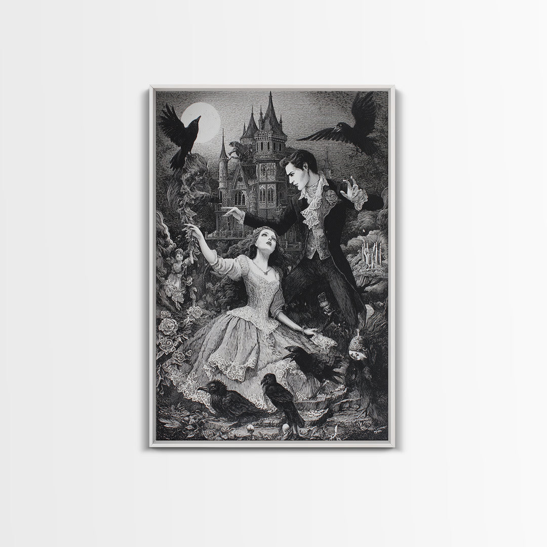 Gothic Romance, Victorian Macabre Art, Vertical Wall Art, Dark Fantasy Wall Art, Framed Canvas Print, Halloween Wall Art