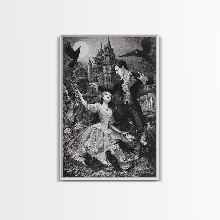 Gothic Romance, Victorian Macabre Art, Vertical Wall Art, Dark Fantasy Wall Art, Framed Canvas Print, Halloween Wall Art