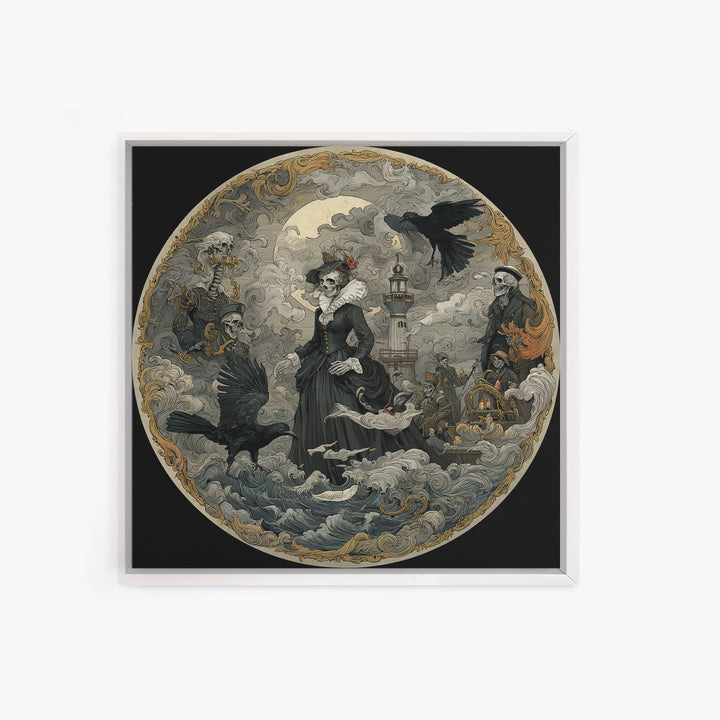 Haunted Seaside Halloween, Danse Macabre Art, Square Wall Art, Macabre Wall Art, Canvas Print, Halloween Wall Art