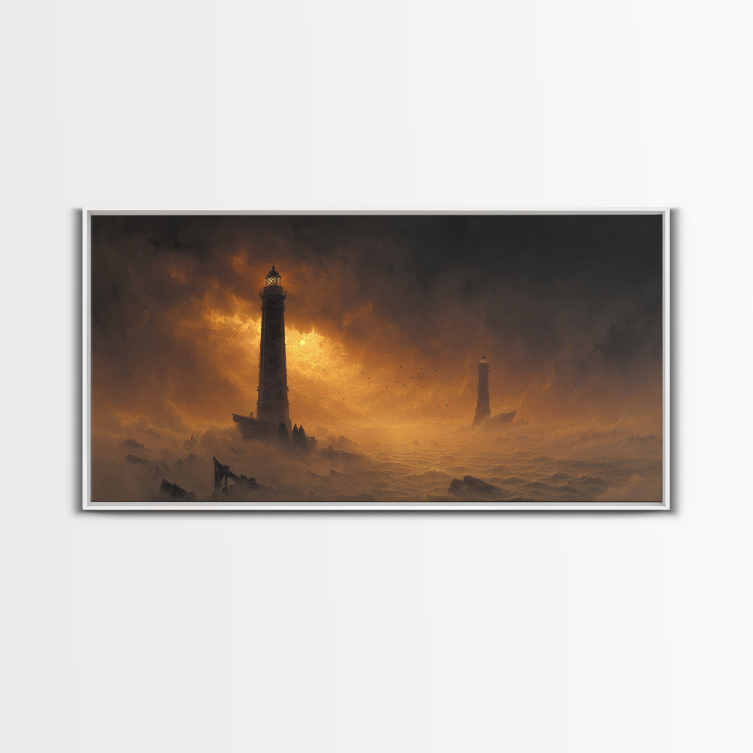 Haunted Seaside Halloween, Apocalyptic Romantic Art, Wide Panoramic Art, Dark Halloween Decor, Canvas Print, Halloween Wall Art