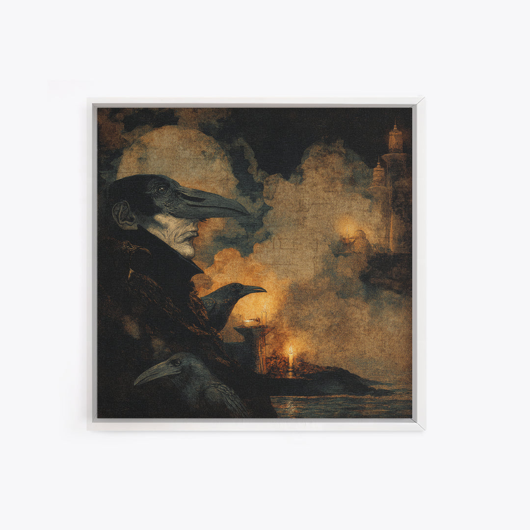 Haunted Seaside Halloween, Dark Symbolist Art, Square Wall Art, Gothic Horror Wall Art, Framed Canvas Print, Halloween Wall Art