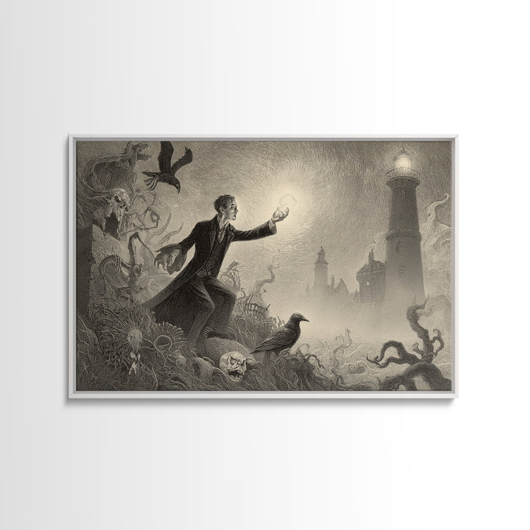 Haunted Seaside Halloween, Expressionist Nightmare Art, Landscape Wall Art, Dark Fantasy Wall Art, Framed Canvas Print, Halloween Wall Art