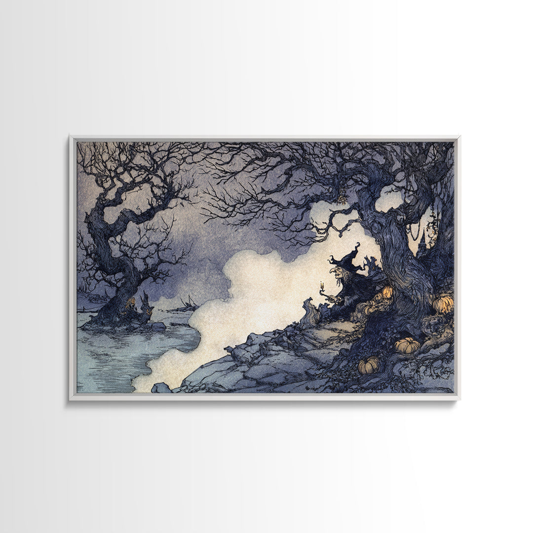Haunted Seaside Halloween, Gothic Storybook Art, Landscape Wall Art, Gothic Horror Wall Art, Canvas Print, Halloween Wall Art