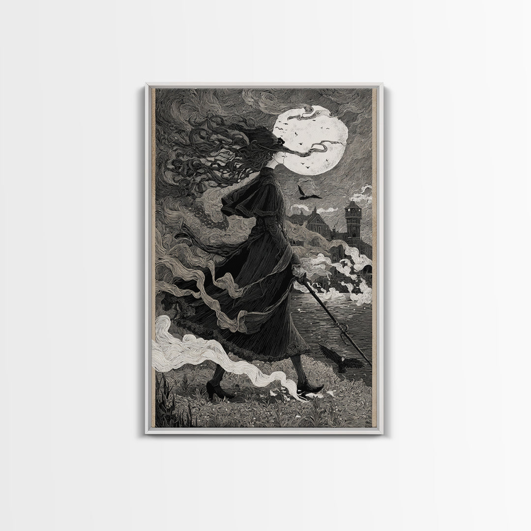 Haunted Seaside Halloween, Victorian Macabre Art, Vertical Wall Art, Dark Halloween Decor, Canvas Print, Halloween Wall Art