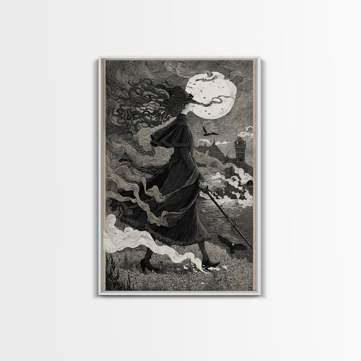Haunted Seaside Halloween, Victorian Macabre Art, Vertical Wall Art, Dark Halloween Decor, Canvas Print, Halloween Wall Art
