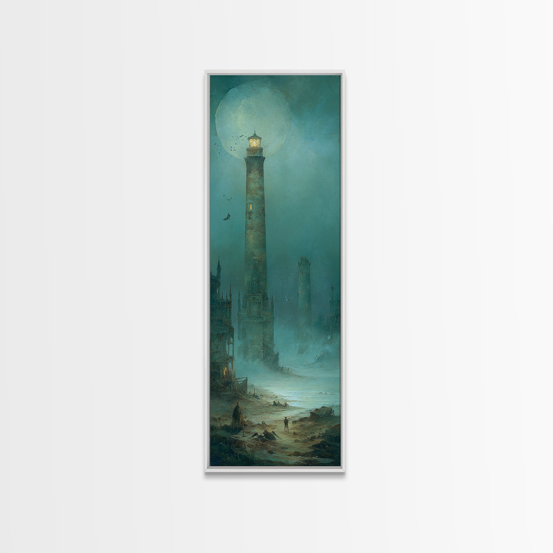 Haunted Seaside Halloween, Surreal Apocalyptic Art, Tall Narrow Wall Art, Macabre Wall Art, Canvas Print, Halloween Wall Art