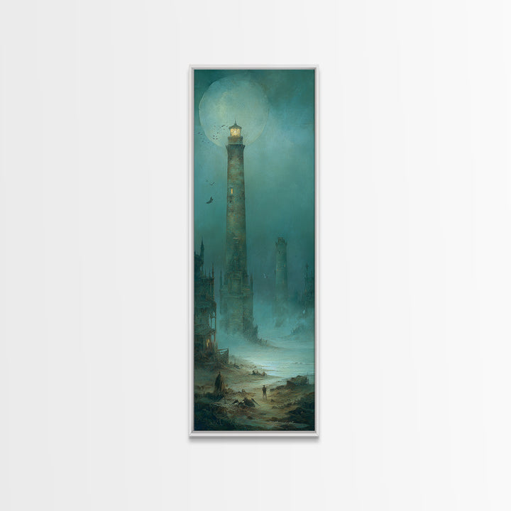 Haunted Seaside Halloween, Surreal Apocalyptic Art, Tall Narrow Wall Art, Macabre Wall Art, Canvas Print, Halloween Wall Art