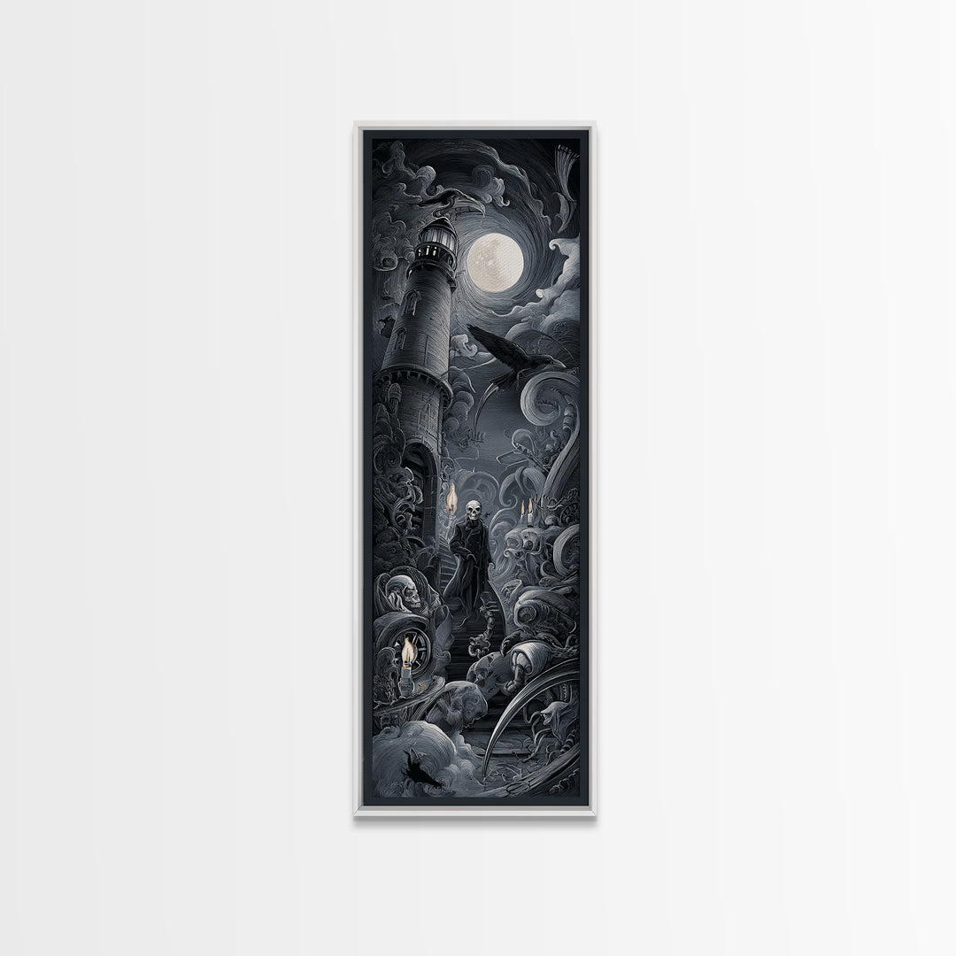 Haunted Seaside Halloween, Biomechanical Horror Art, Tall Narrow Wall Art, Dark Fantasy Wall Art, Canvas Print, Halloween Wall Art
