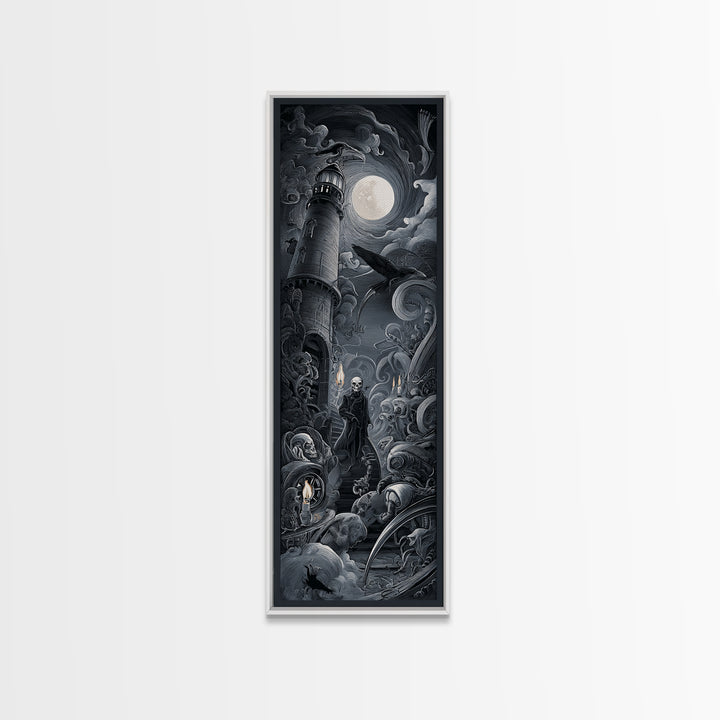 Haunted Seaside Halloween, Biomechanical Horror Art, Tall Narrow Wall Art, Dark Fantasy Wall Art, Canvas Print, Halloween Wall Art