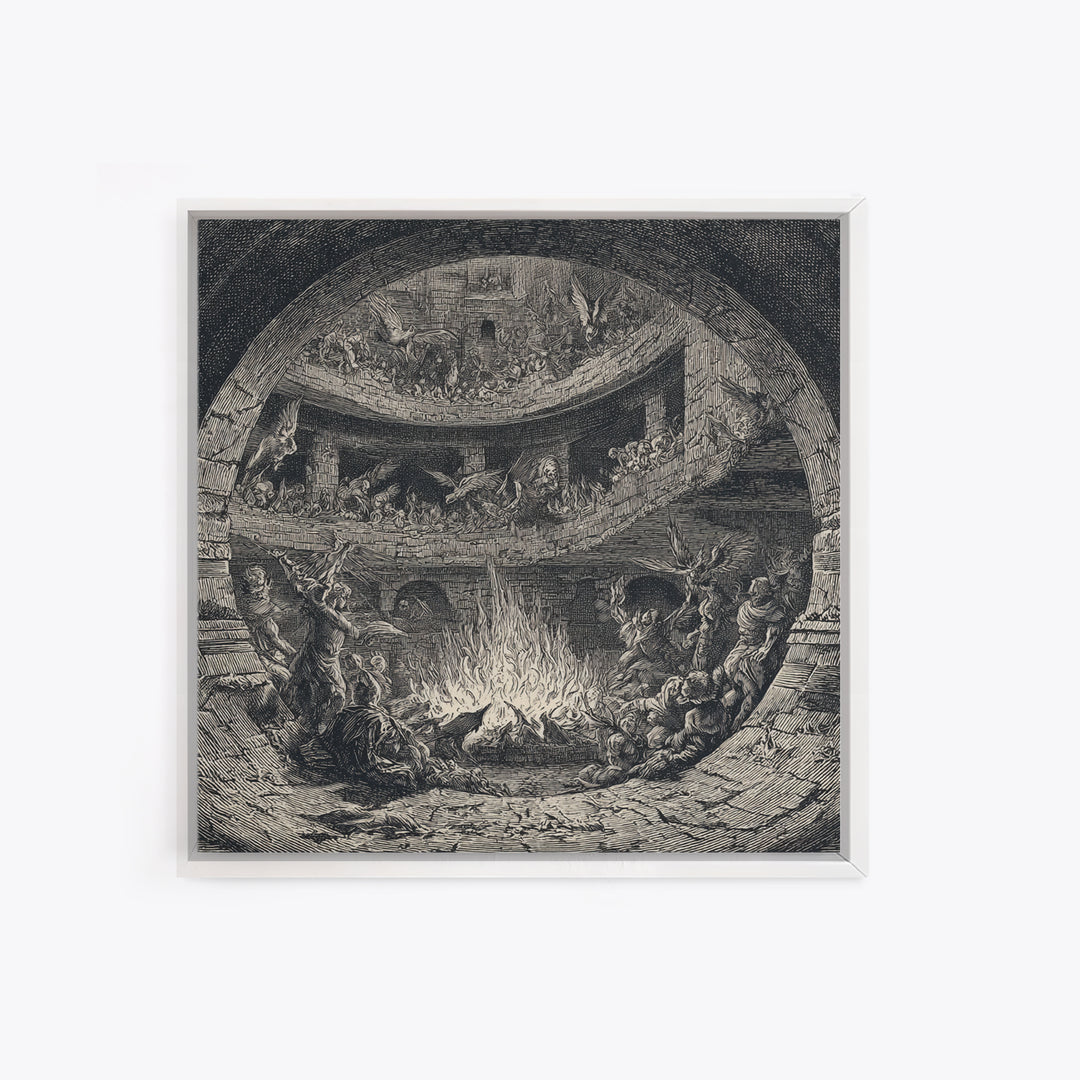 The Candlelit Crypt, Renaissance Engraving Art, Square Wall Art, Macabre Wall Art, Framed Canvas Print, Halloween Wall Art