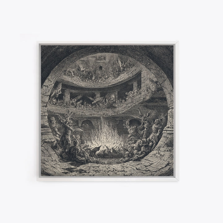 The Candlelit Crypt, Renaissance Engraving Art, Square Wall Art, Macabre Wall Art, Framed Canvas Print, Halloween Wall Art
