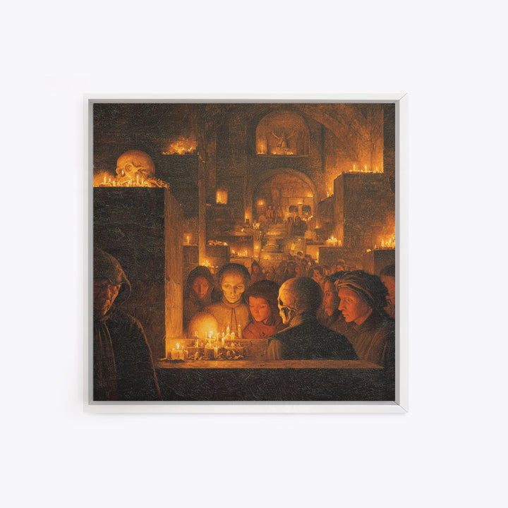 The Candlelit Crypt, Danse Macabre Art, Square Wall Art, Macabre Wall Art, Canvas Print, Halloween Wall Art