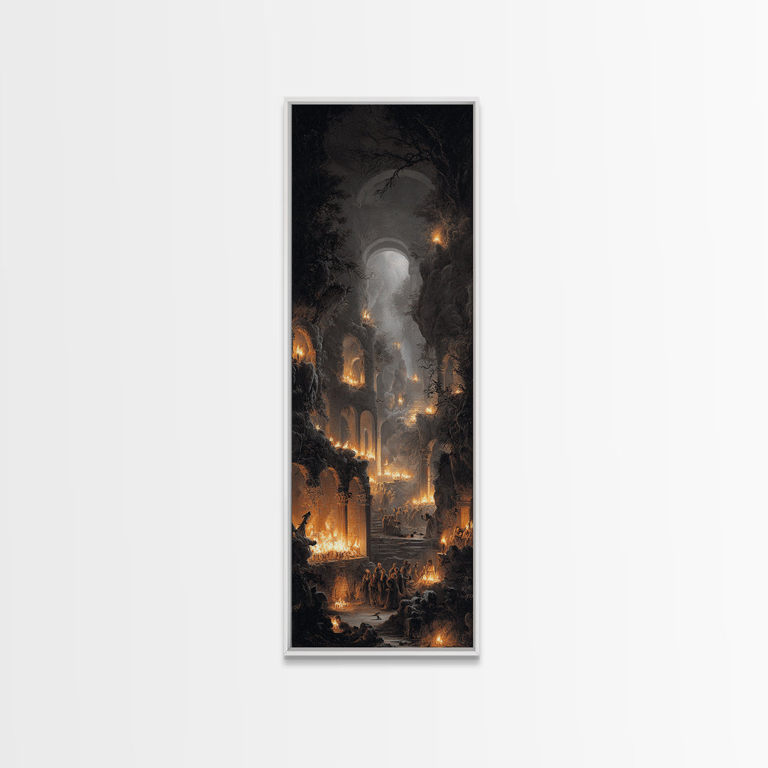 The Candlelit Crypt, Baroque Witchcraft Art, Tall Narrow Wall Art, Macabre Wall Art, Canvas Print, Halloween Wall Art, Halloween Decor