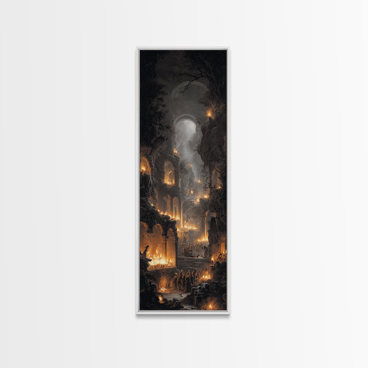 The Candlelit Crypt, Baroque Witchcraft Art, Tall Narrow Wall Art, Macabre Wall Art, Canvas Print, Halloween Wall Art, Halloween Decor