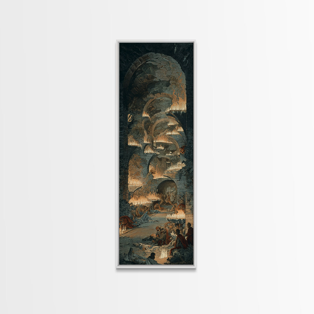 The Candlelit Crypt, Visionary Gothic Art, Tall Narrow Wall Art, Gothic Horror Wall Art, Canvas Print, Halloween Wall Art