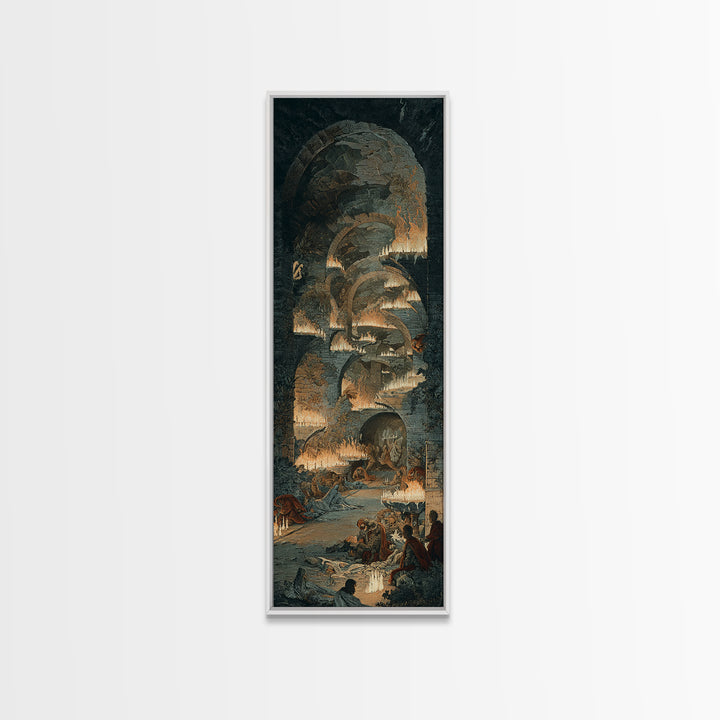 The Candlelit Crypt, Visionary Gothic Art, Tall Narrow Wall Art, Gothic Horror Wall Art, Canvas Print, Halloween Wall Art