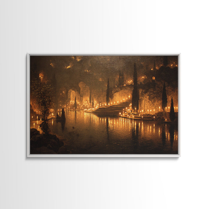 The Candlelit Crypt, Symbolist Gothic Landscape, Landscape Wall Art, Macabre Wall Art, Framed Canvas Print, Halloween Wall Art