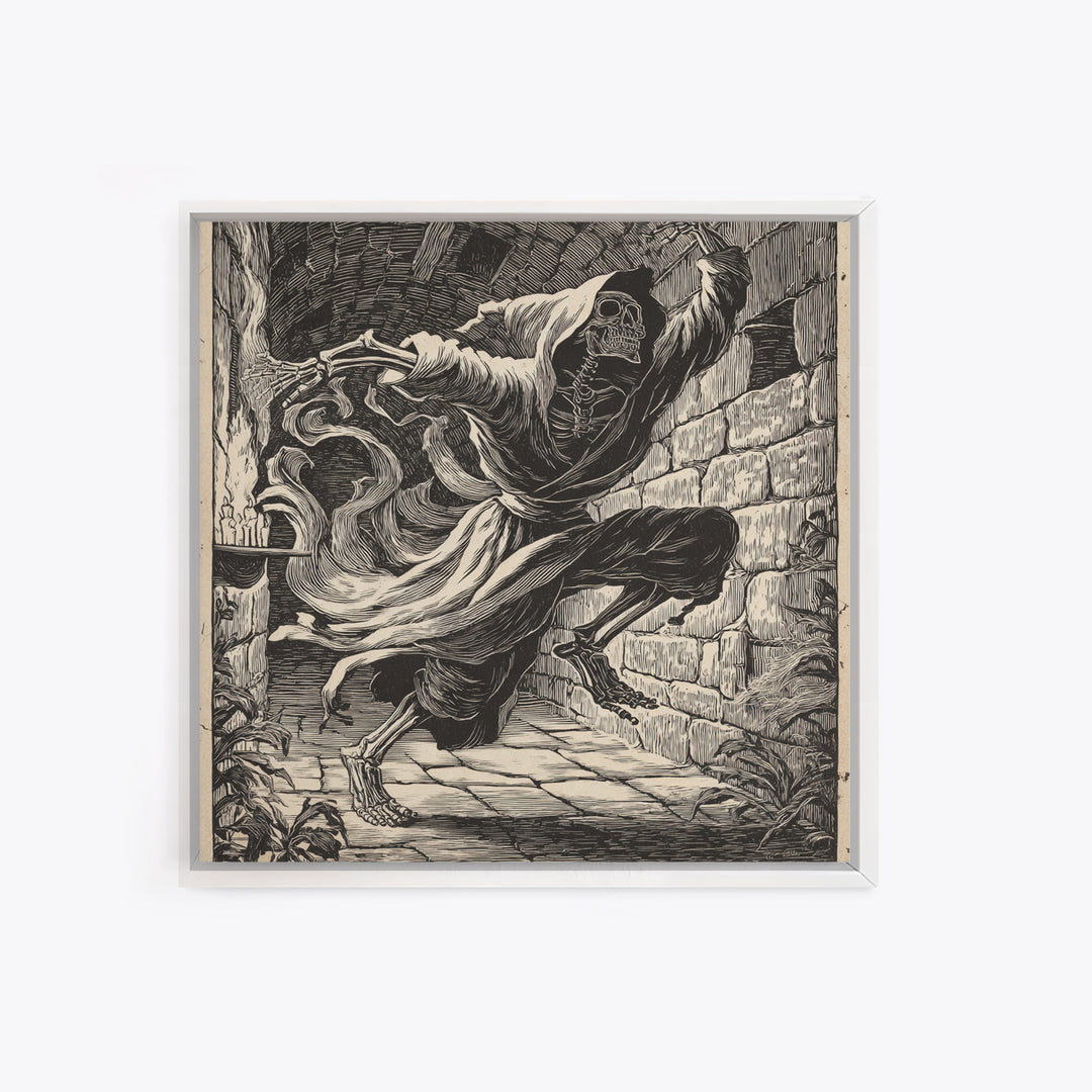 The Candlelit Crypt, Macabre Folk Print Art, Square Wall Art, Dark Fantasy Wall Art, Framed Canvas Print, Halloween Wall Art