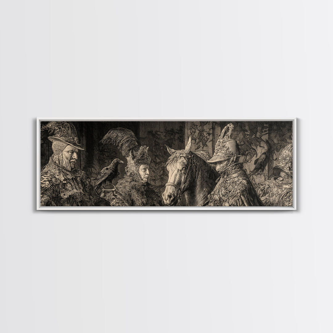 Black Lace And Cobwebs, Renaissance Engraving Art, Extra Wide Wall Art, Gothic Horror Wall Art, Framed Canvas Print, Halloween Wall Art
