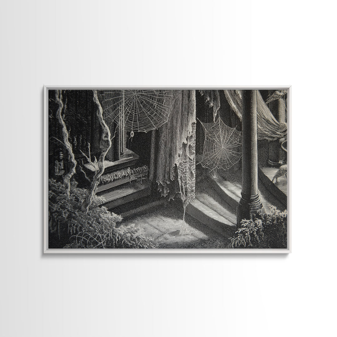 Black Lace And Cobwebs, Danse Macabre Art, Landscape Wall Art, Macabre Wall Art, Canvas Print, Halloween Wall Art