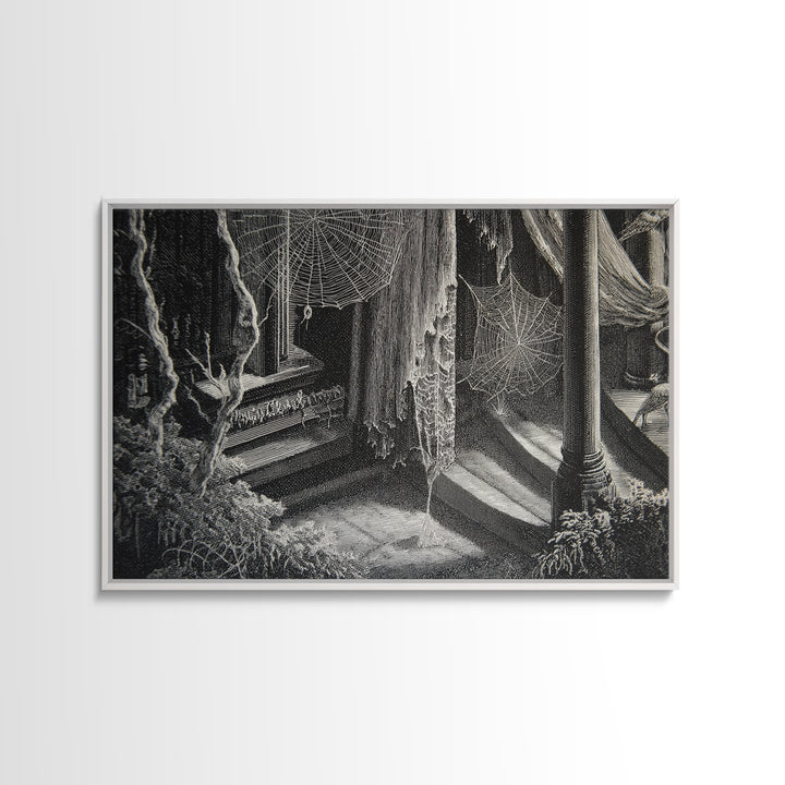 Black Lace And Cobwebs, Danse Macabre Art, Landscape Wall Art, Macabre Wall Art, Canvas Print, Halloween Wall Art