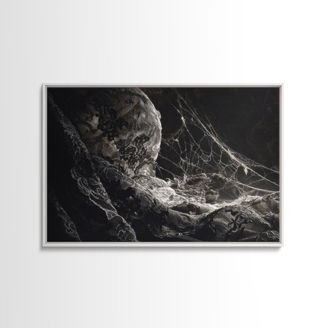 Black Lace And Cobwebs, Gothic Nightmare Art, Landscape Wall Art, Dark Halloween Decor, Canvas Print, Halloween Wall Art