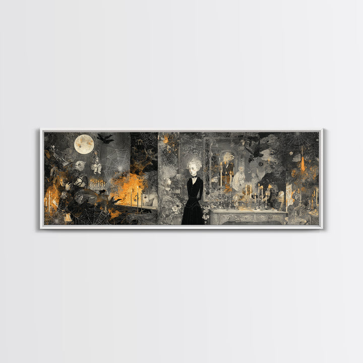 Black Lace And Cobwebs, Visionary Gothic Art, Extra Wide Wall Art, Macabre Wall Art, Framed Canvas Print, Halloween Wall Art