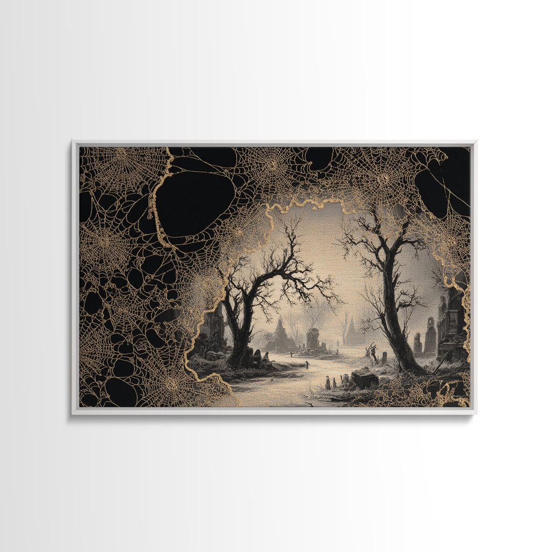 Black Lace And Cobwebs, Romantic Gothic Landscape, Landscape Wall Art, Gothic Horror Wall Art, Framed Canvas Print