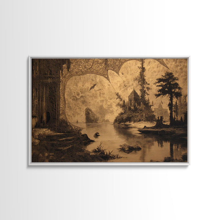 Black Lace And Cobwebs, Symbolist Gothic Landscape, Landscape Wall Art, Dark Halloween Decor, Canvas Print, Halloween Wall Art
