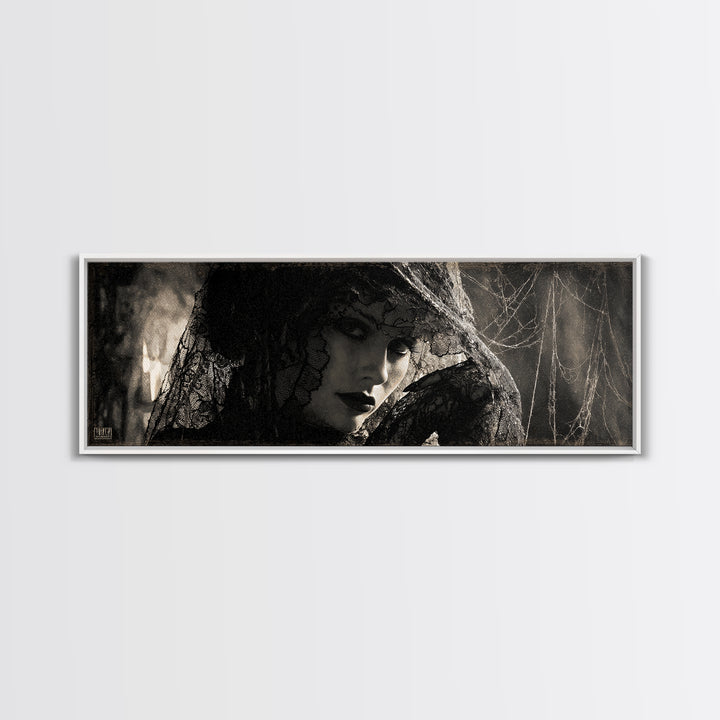 Black Lace And Cobwebs, Decadent Gothic Art, Extra Wide Wall Art, Dark Halloween Decor, Canvas Print, Halloween Wall Art