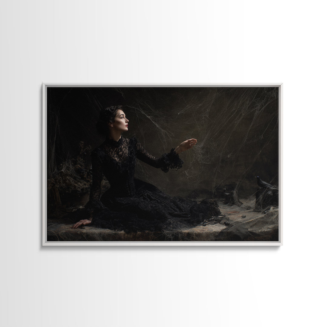 Black Lace And Cobwebs, Dark Symbolist Art, Landscape Wall Art, Gothic Horror Wall Art, Canvas Print, Halloween Wall Art
