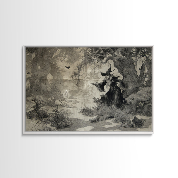 Black Lace And Cobwebs, Gothic Storybook Art, Landscape Wall Art, Dark Fantasy Wall Art, Canvas Print, Halloween Wall Art
