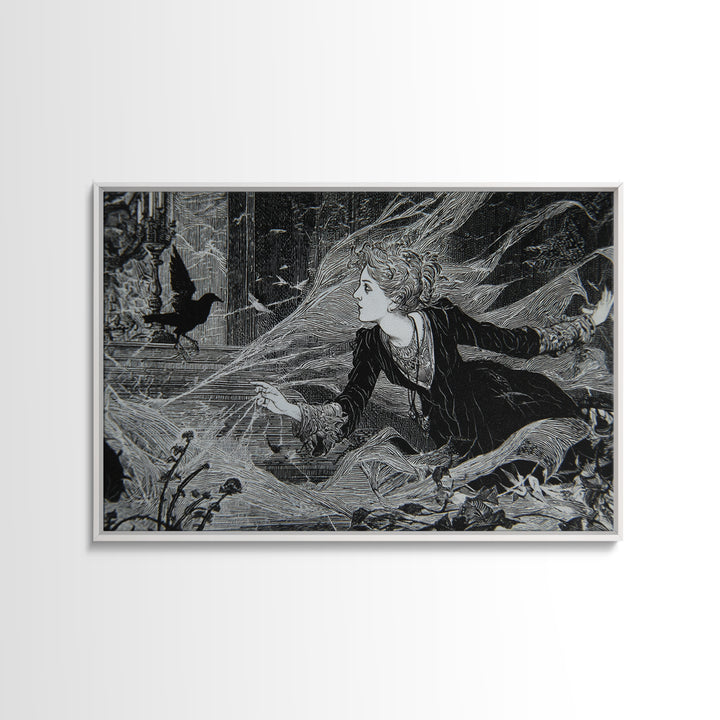 Black Lace And Cobwebs, Stained Glass Gothic Art, Landscape Wall Art, Macabre Wall Art, Framed Canvas Print, Halloween Wall Art