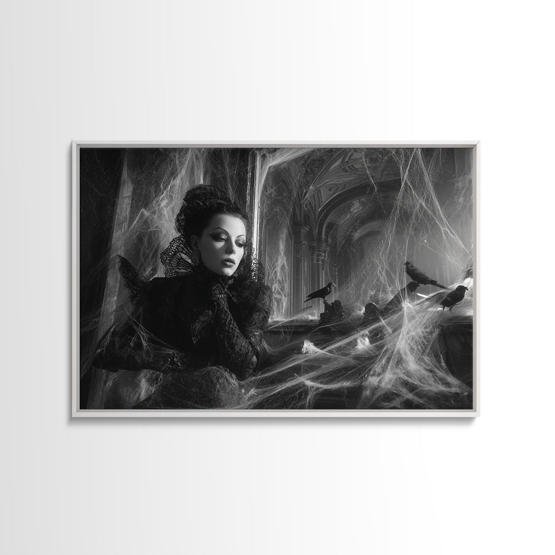 Black Lace And Cobwebs, Biomechanical Horror Art, Landscape Wall Art, Dark Fantasy Wall Art, Canvas Print, Halloween Wall Art