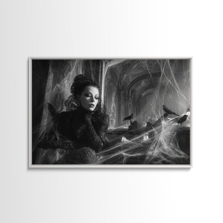 Black Lace And Cobwebs, Biomechanical Horror Art, Landscape Wall Art, Dark Fantasy Wall Art, Canvas Print, Halloween Wall Art