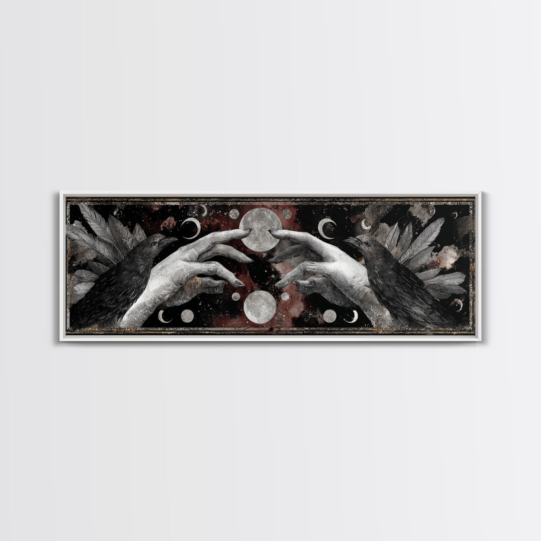 Occult Celestial Hands Framed Canvas Print, Dark Art, Living Room Decor, Fine Art, Nocturne, Luxury Decor, Textured Painting, DAR-3x1-12