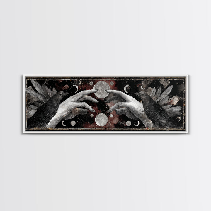 Occult Celestial Hands Framed Canvas Print, Dark Art, Living Room Decor, Fine Art, Nocturne, Luxury Decor, Textured Painting, DAR-3x1-12